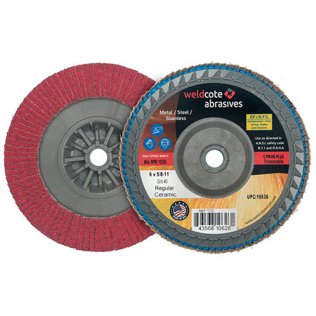 WELDCOTE Flap Disc 6 X 5/8-11 C-Prime Plus 60G Trim Ceramic W/Hub 10627